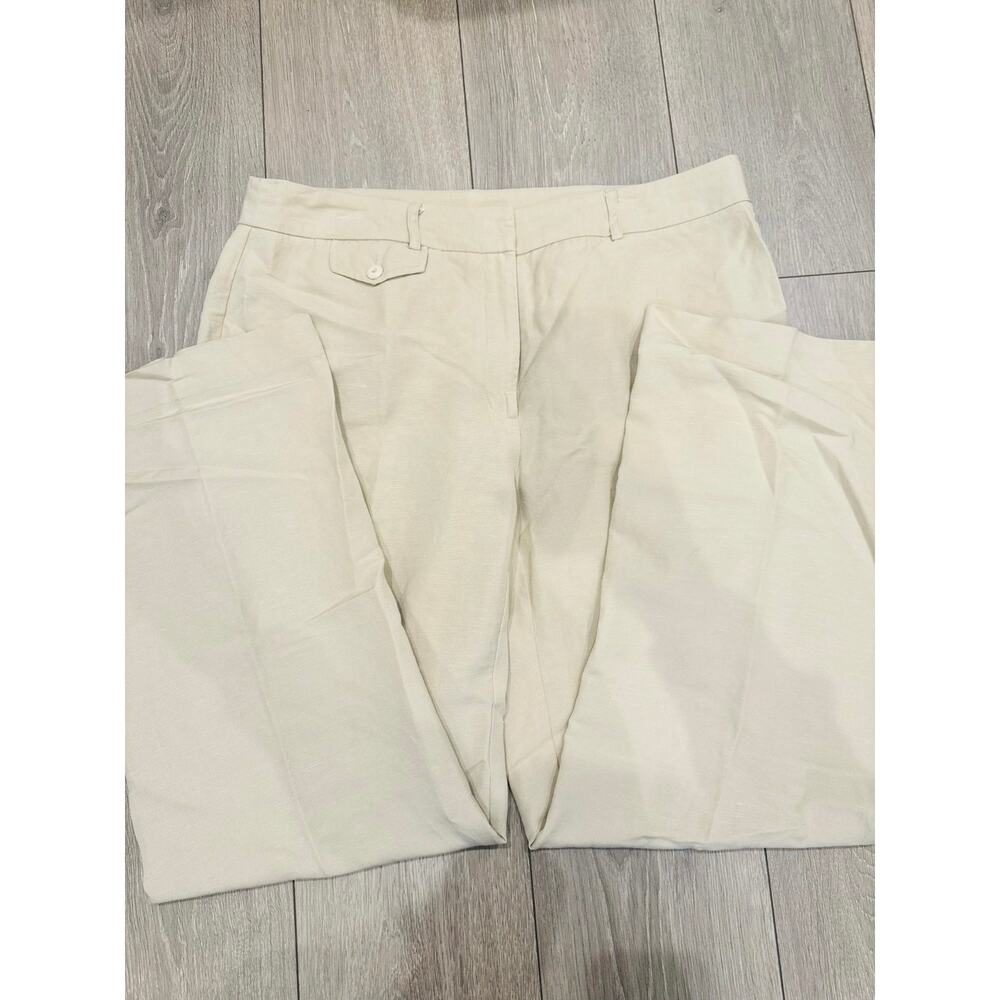 Women’s Emma James Linen Blend Dress Pants Size 14 Cream Beige Wide Leg Career